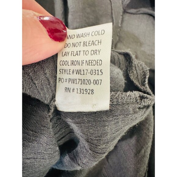 Wishlist Gray Guaze Ruffle Slv Blouse Womens M Keyhole Back Lagenlook Minimalist - Picture 7 of 9